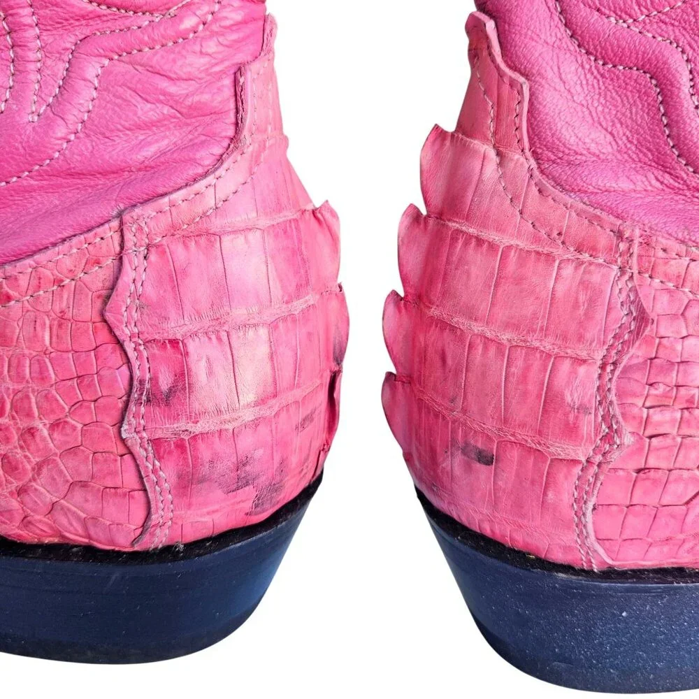 Vintage 90s Los Altos Pink Genuine Crocodile Western Cowboy Boots Women Sz 7 - Picture 9 of 16